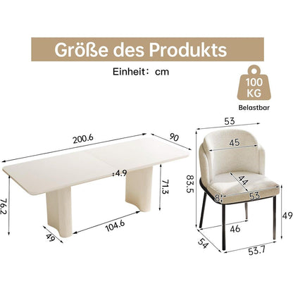 7-teilige Essgruppe Creme Weiß – Skandinavisch Modern