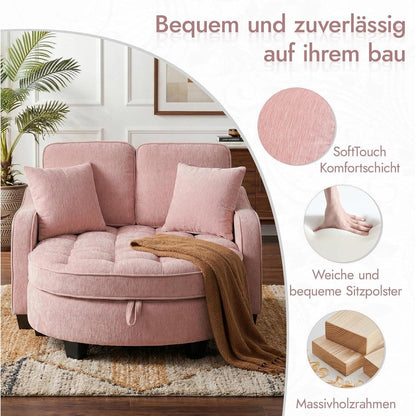 Schlafsofa Klein Rosa – 2-in-1 mit Hocker & Kissen