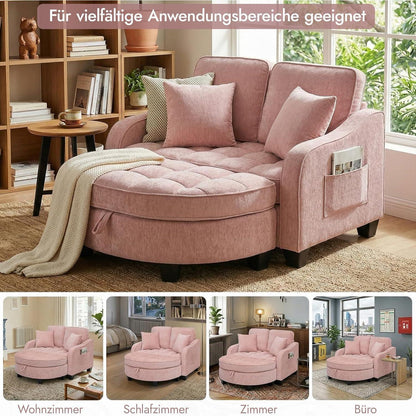 Schlafsofa Klein Rosa – 2-in-1 mit Hocker & Kissen