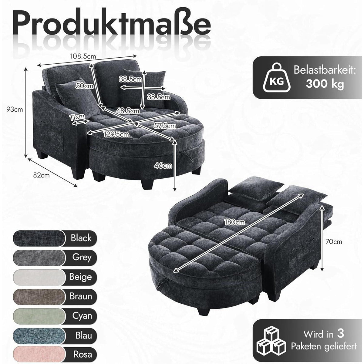 Schlafsofa Schwarz – Kompakt & Platzsparend mit Kissen