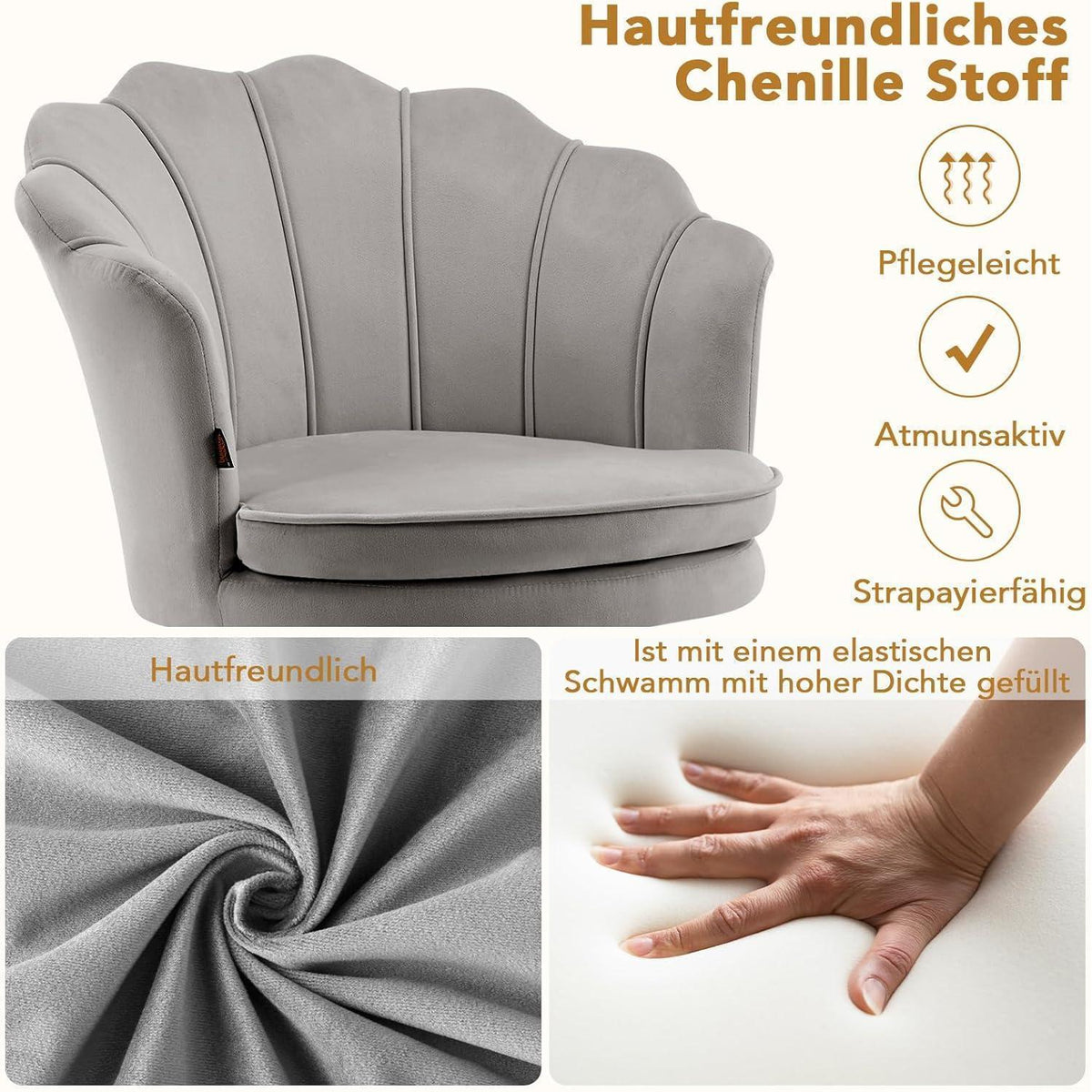Samt Esszimmerstühle 2er Set mit Blütenblatt-Rückenlehne