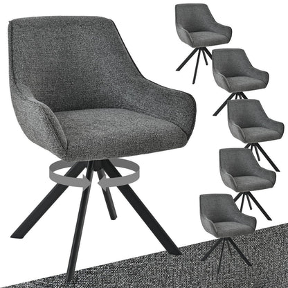 Drehbarer Esszimmerstuhl Set 6er – Grau, Chenille & Metallgestell