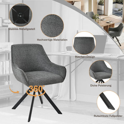 Drehbarer Esszimmerstuhl Set 6er – Grau, Chenille & Metallgestell