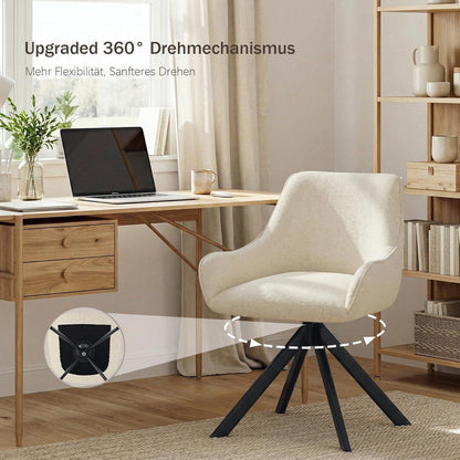 Drehbarer Esszimmerstuhl Set 4er – Cremeweiß, Chenille & Metall