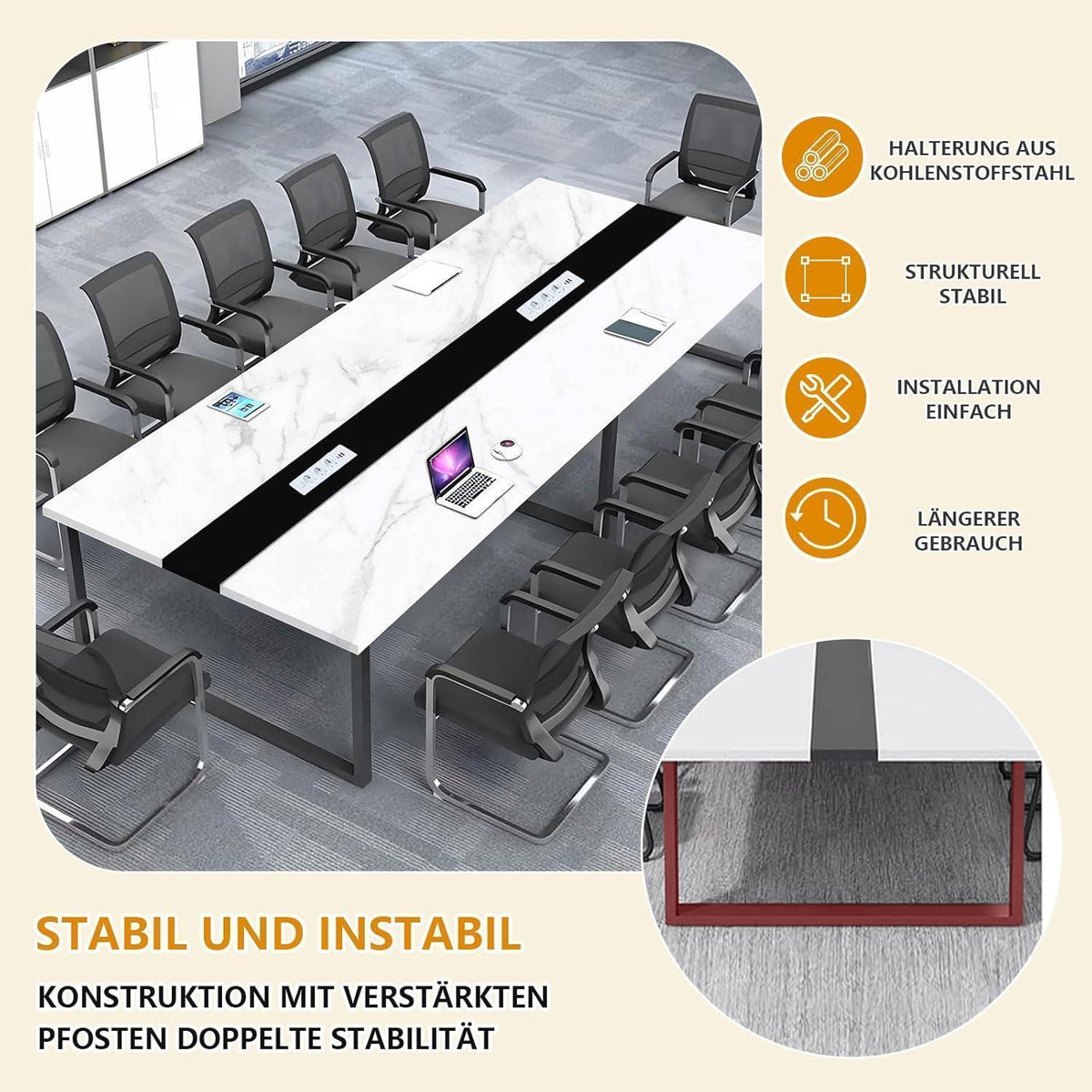 Konferenztisch groß mit Kabeldurchführung – Modernes Büro Meeting Tisch