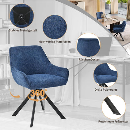 Drehbarer Esszimmerstuhl Set Dunkelblau – 6er Set mit Armlehne