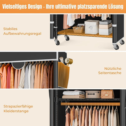 Kleiderständer auf Rollen, Stabil & Verstellbar, Schwarz