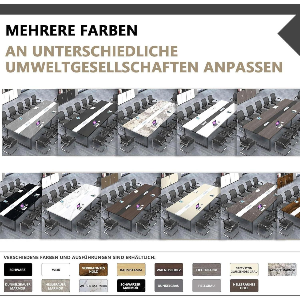 Konferenztisch F1 200x120cm – Modern, Kabeldurchführung, Büro & Konferenz