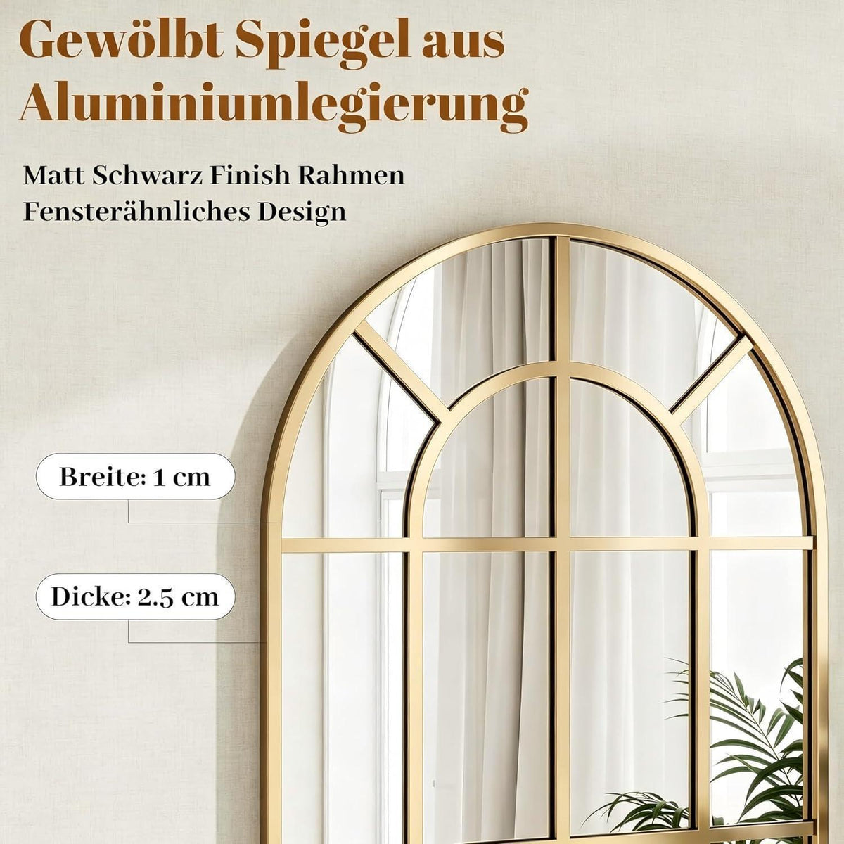 Ganzkörperspiegel mit Metallrahmen, Gold – 165 x 60 cm