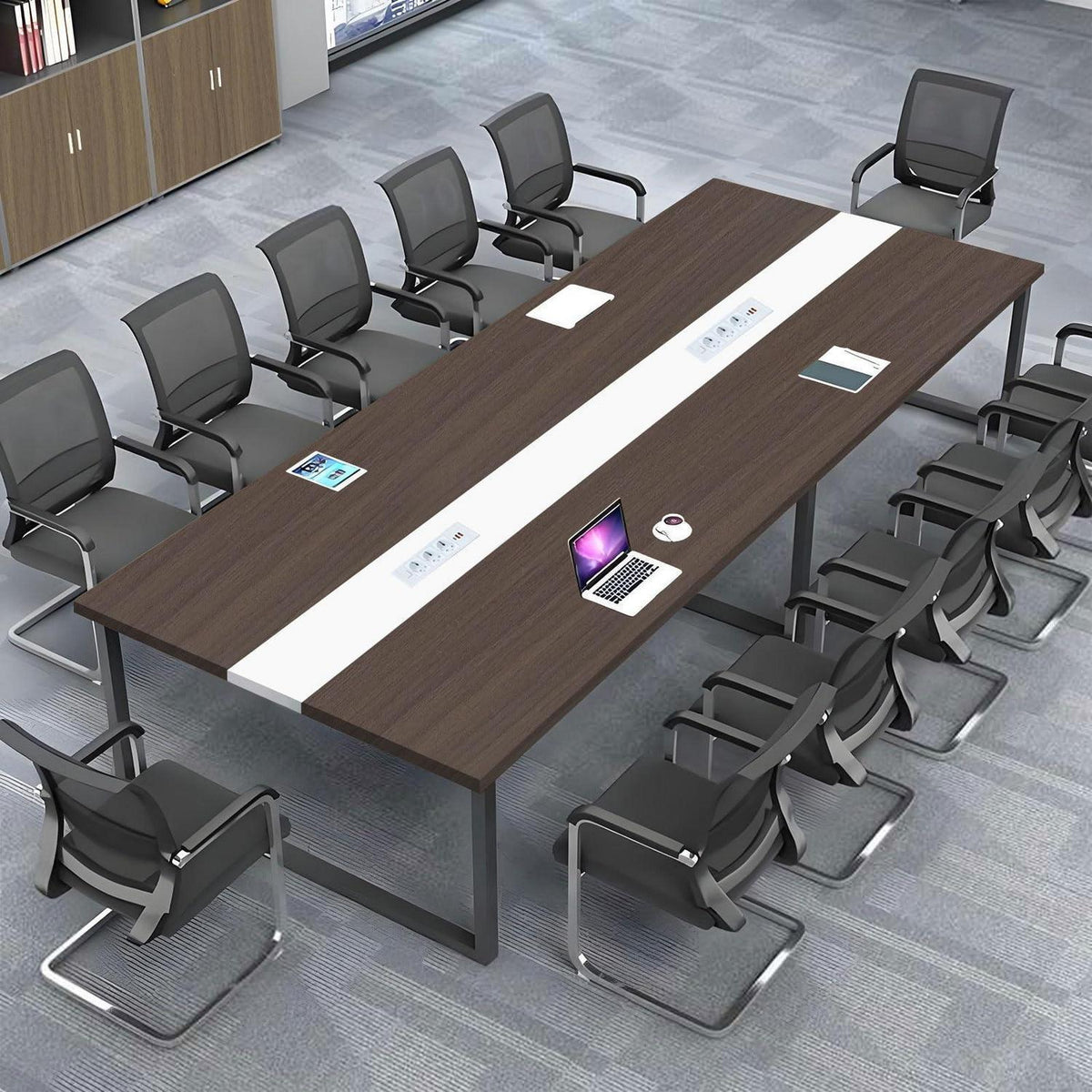 Konferenztisch groß mit Kabeldurchführung – Modernes Büro Meeting Tisch 400x120cm