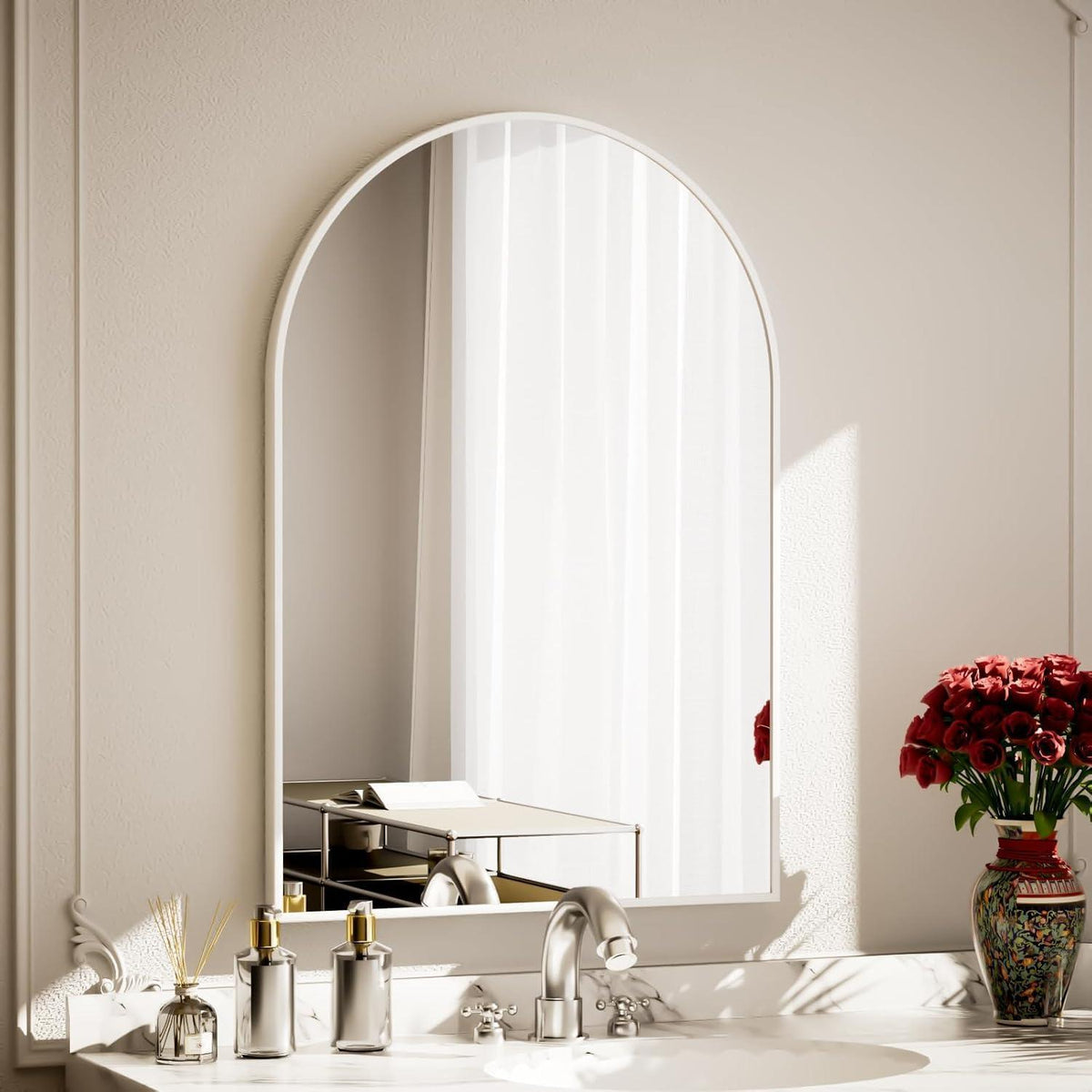 Bogen Wandspiegel Weiß 91x61cm – Moderner Aluminiumrahmen