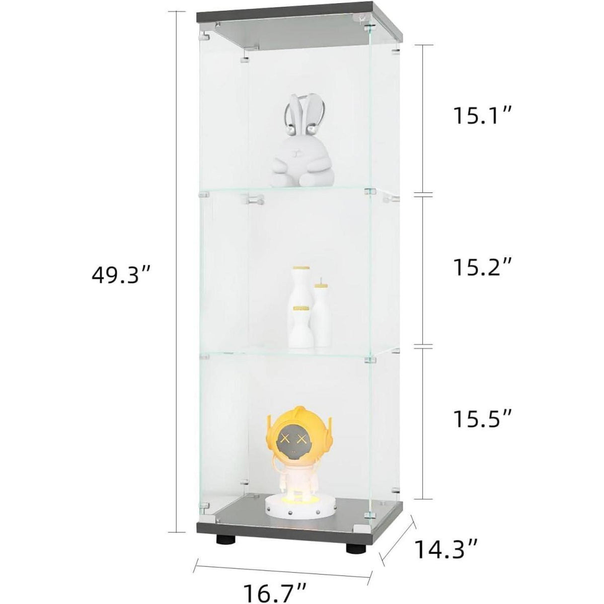 Standvitrine mit Schloss | Glasvitrine Schwarz 1 Tür 3 Böden