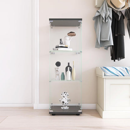 Standvitrine mit Schloss | Glasvitrine Schwarz 1 Tür 3 Böden