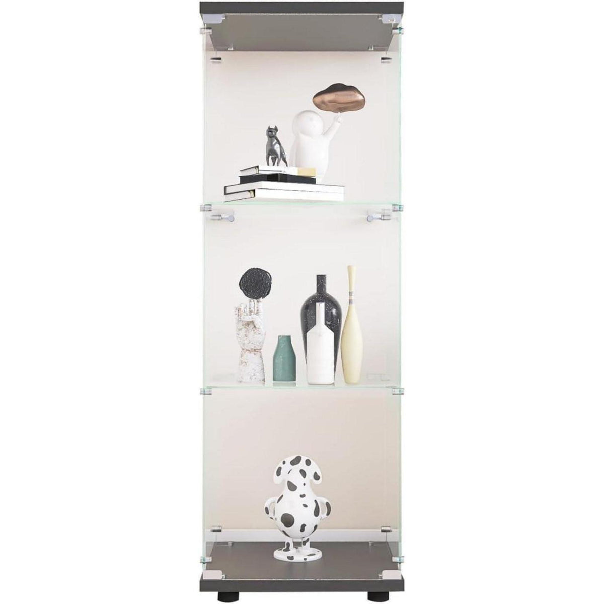 Standvitrine mit Schloss | Glasvitrine Schwarz 1 Tür 3 Böden