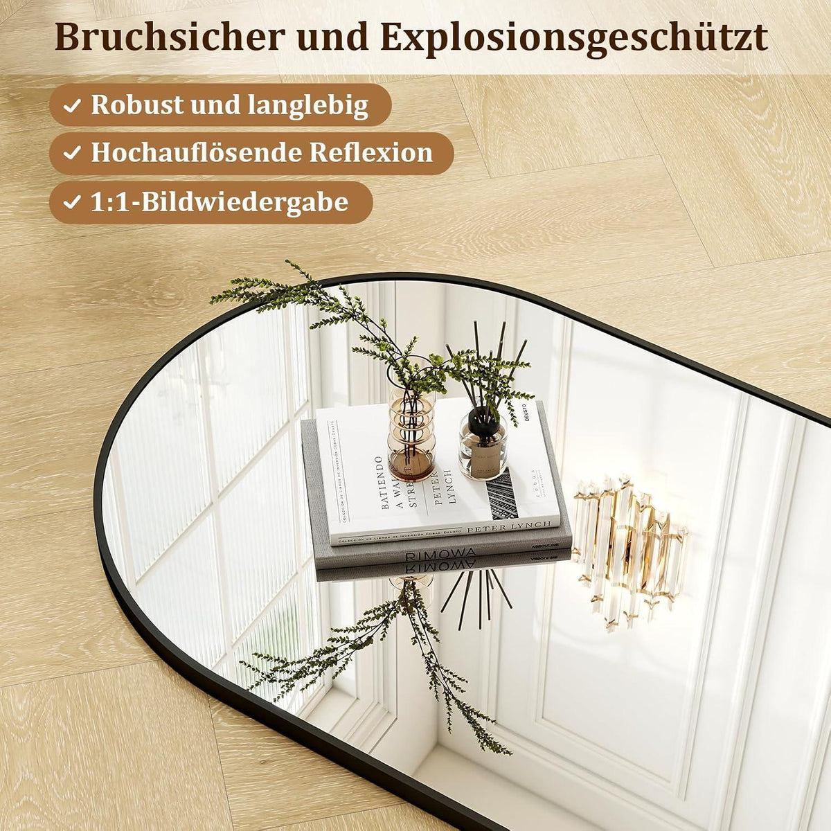 Ganzkörperspiegel 120x40cm mit Band & Aluminiumrahmen in Lederoptik