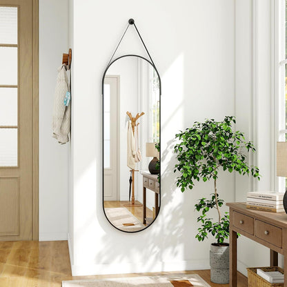 Ovaler Wandspiegel 120x40cm mit Band – Modern & Elegant in Lederoptik
