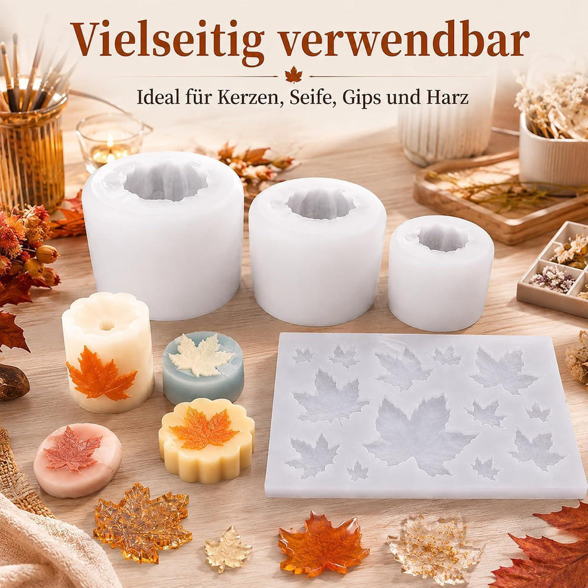 Silikonform Herbst Kürbis & Ahornblatt für Kerzen & Seifen