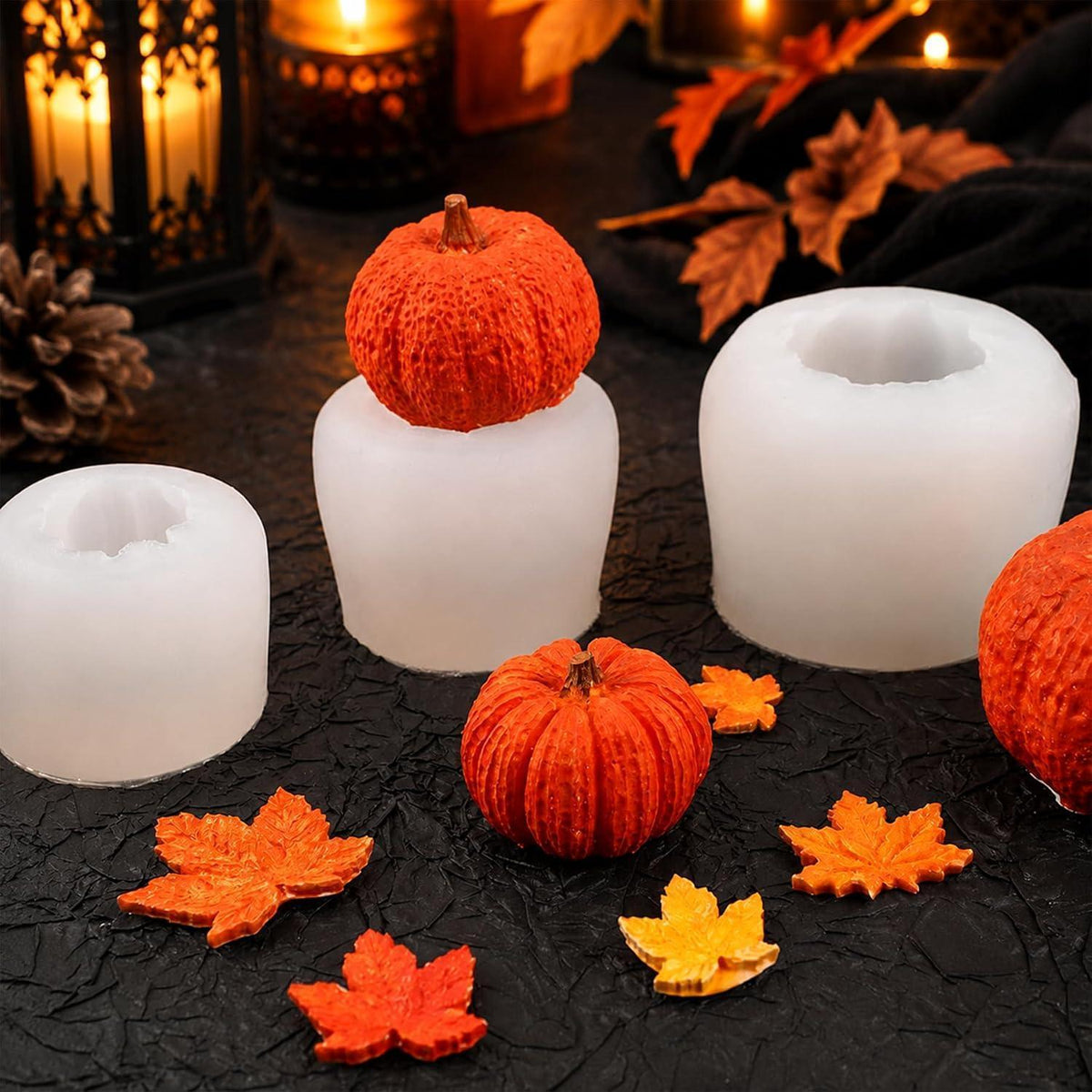 Silikonform Herbst Kürbis & Ahornblatt für Kerzen & Seifen