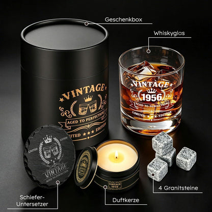 Whisky Geschenkset Männer 1986 – 40. Geburtstag Geschenk mit Glas & Steinen