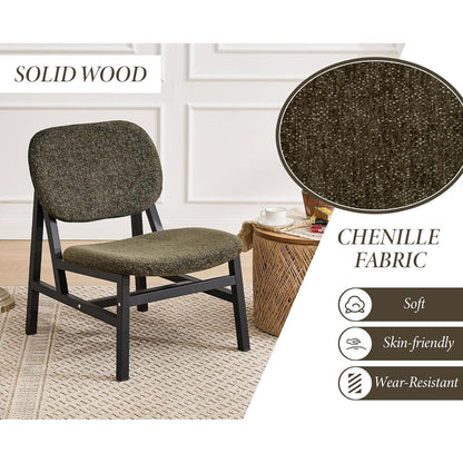 Grüner Chenille Loungesessel mit Holzbeinen – Scandinavian Akzentstuhl
