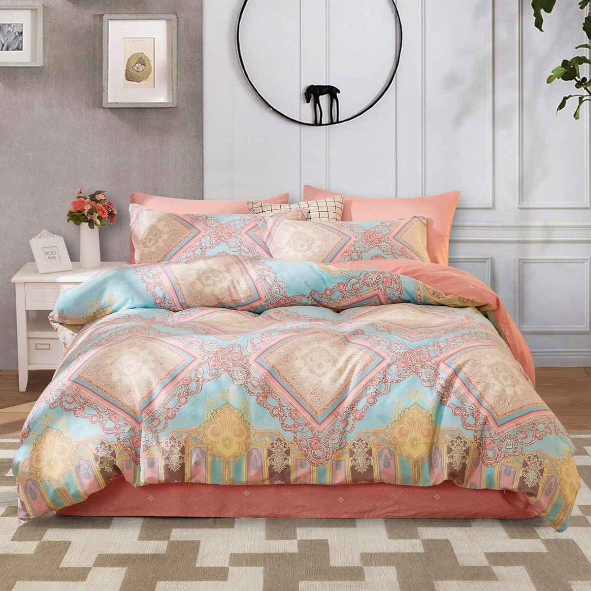 Boho Bettwäsche Set Rosa 155x220 cm Baumwolle