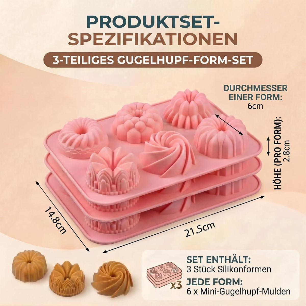 Mini Gugelhupfform Silikon 3er Set | 18 Mulden Backform