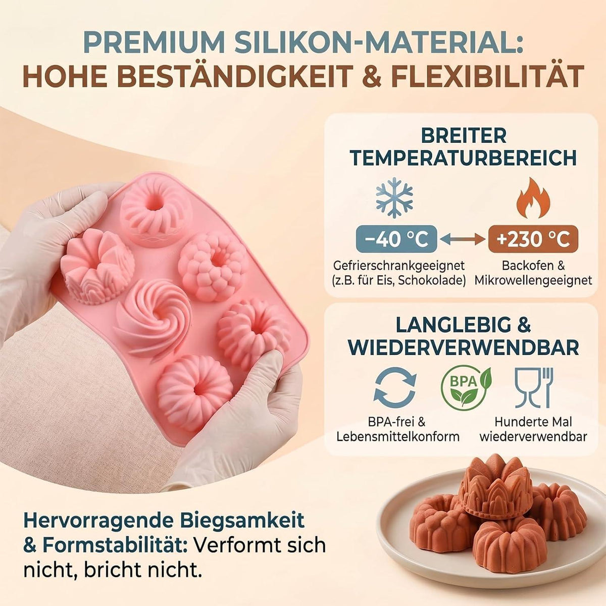 Mini Gugelhupfform Silikon 3er Set | 18 Mulden Backform