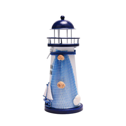 Teelichthalter Leuchtturm Metall 18cm Blau Weiß Maritim