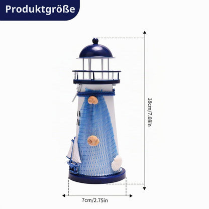 Teelichthalter Leuchtturm Metall 18cm Blau Weiß Maritim