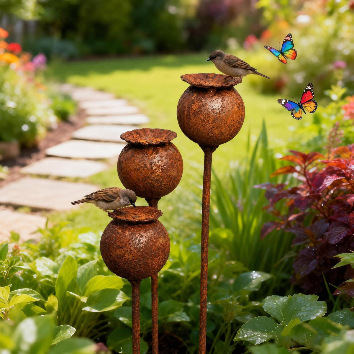 Gartenstecker Rost Deko Mohn 3er Set – Edelrost für Beet & Balkon