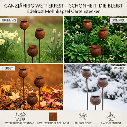 Gartenstecker Rost Deko Mohn 3er Set – Edelrost für Beet & Balkon