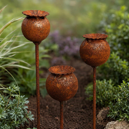 Gartenstecker Rost Deko Mohn 3er Set – Edelrost für Beet & Balkon