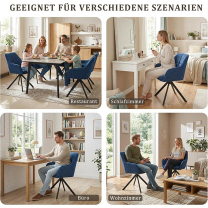 Drehbarer Esszimmerstuhl Set Dunkelblau – 4er Set mit Chenille