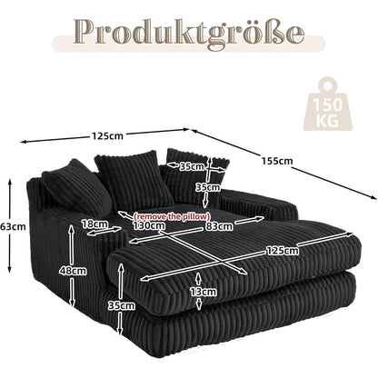 Boneless Couch: Bequemes Cord-Schlafsofa mit 3 Kissen (Schwarz)