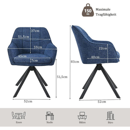 Drehbare Esszimmerstühle 2er Set Dunkelblau – Chenille & 360°
