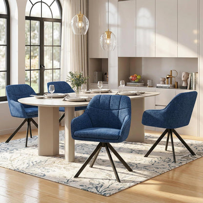 Drehbare Esszimmerstühle 2er Set Dunkelblau – Chenille & 360°