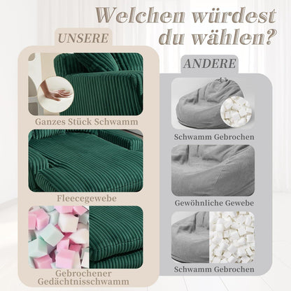 Boneless Couch: Bequemes Cord-Schlafsofa in Grün
