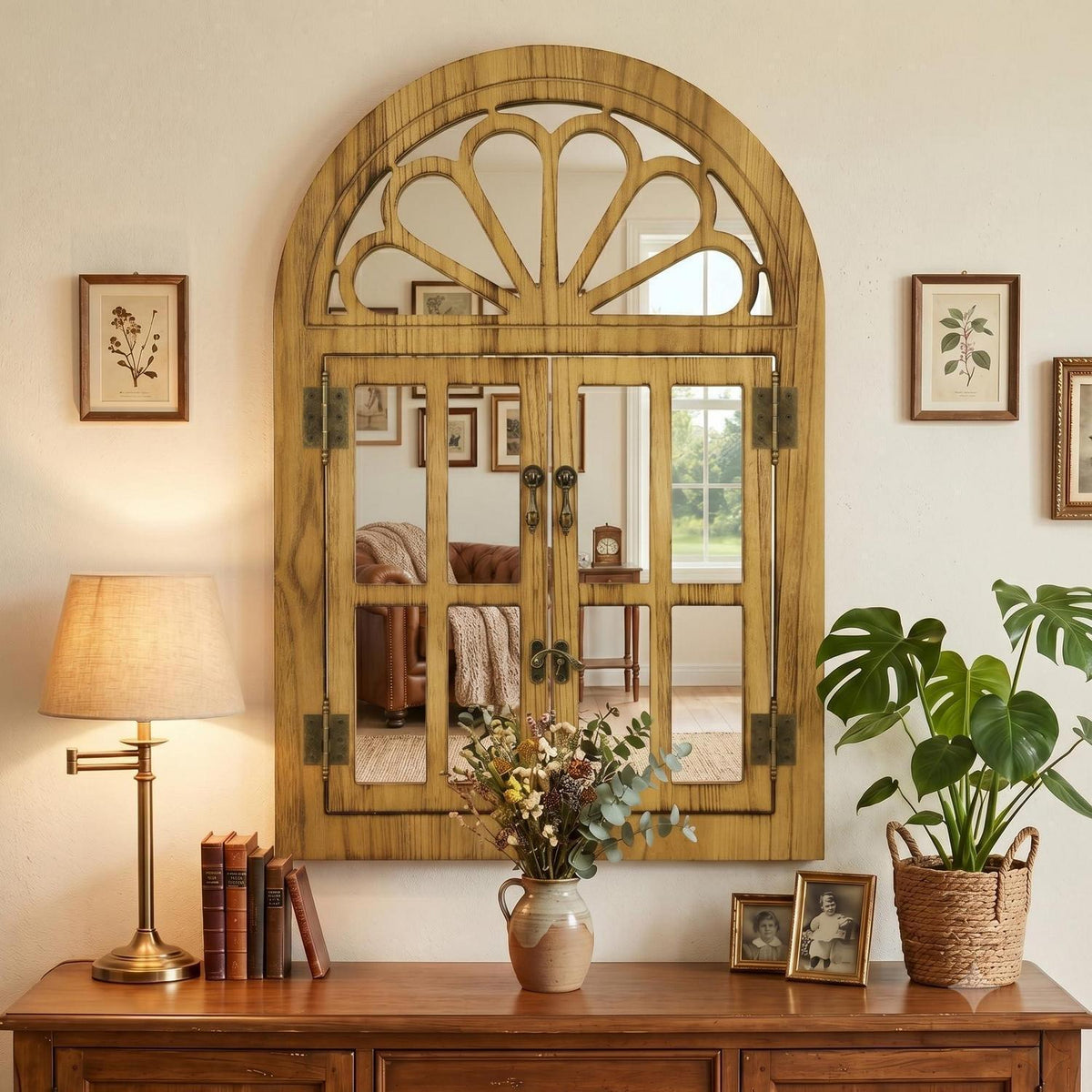 Fensterpaneel Spiegel mit Holzrahmen – 60x90 cm