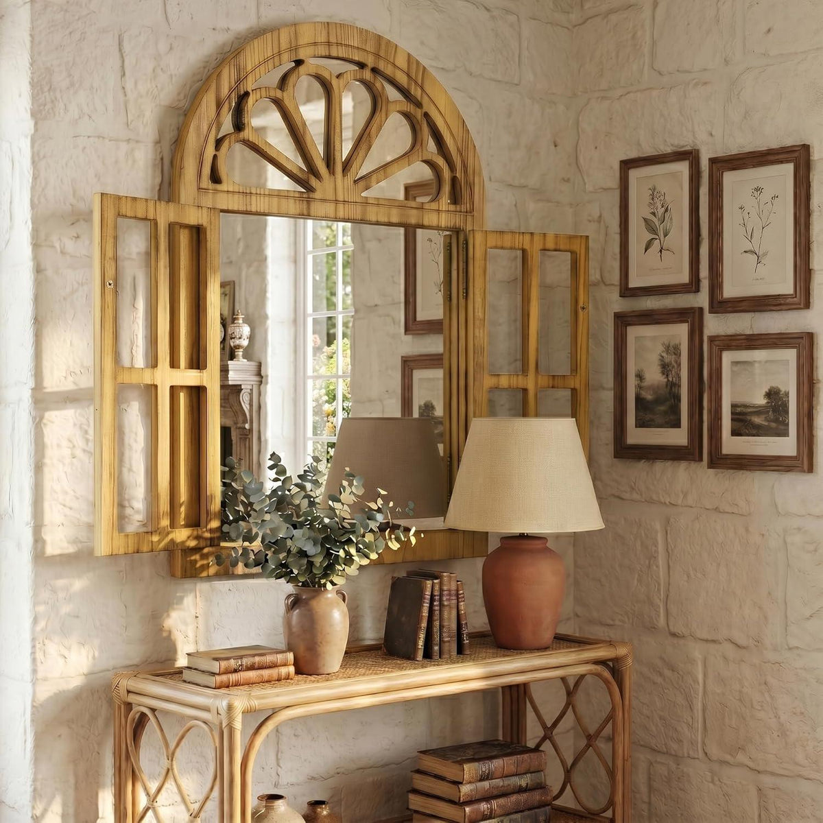 Fensterpaneel Spiegel mit Holzrahmen – 60x90 cm