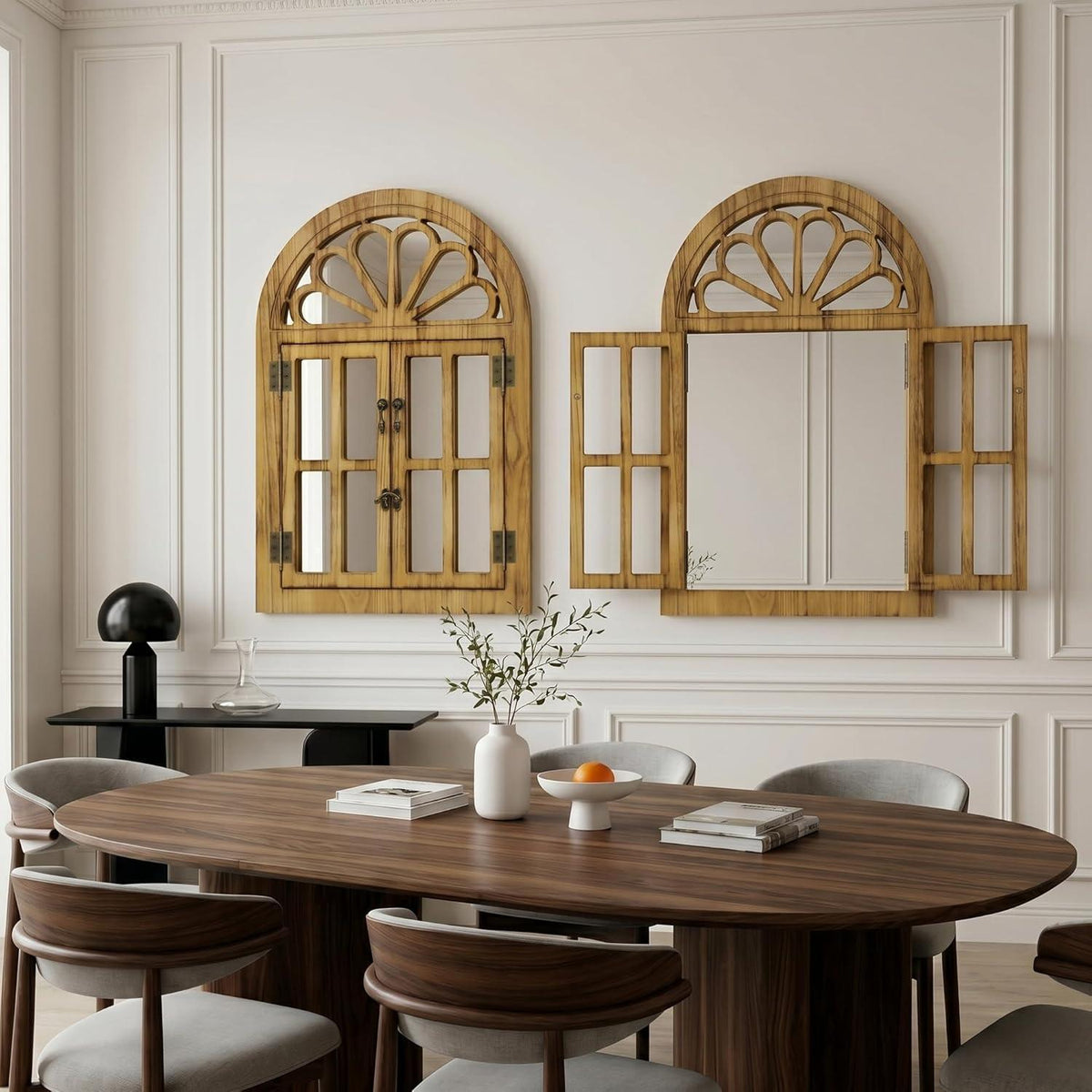 Fensterpaneel Spiegel mit Holzrahmen – 60x90 cm