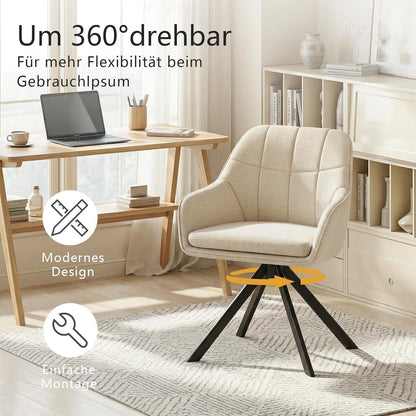 Drehbare Esszimmerstühle 2er Set – Cremeweiß, 360° Komfort