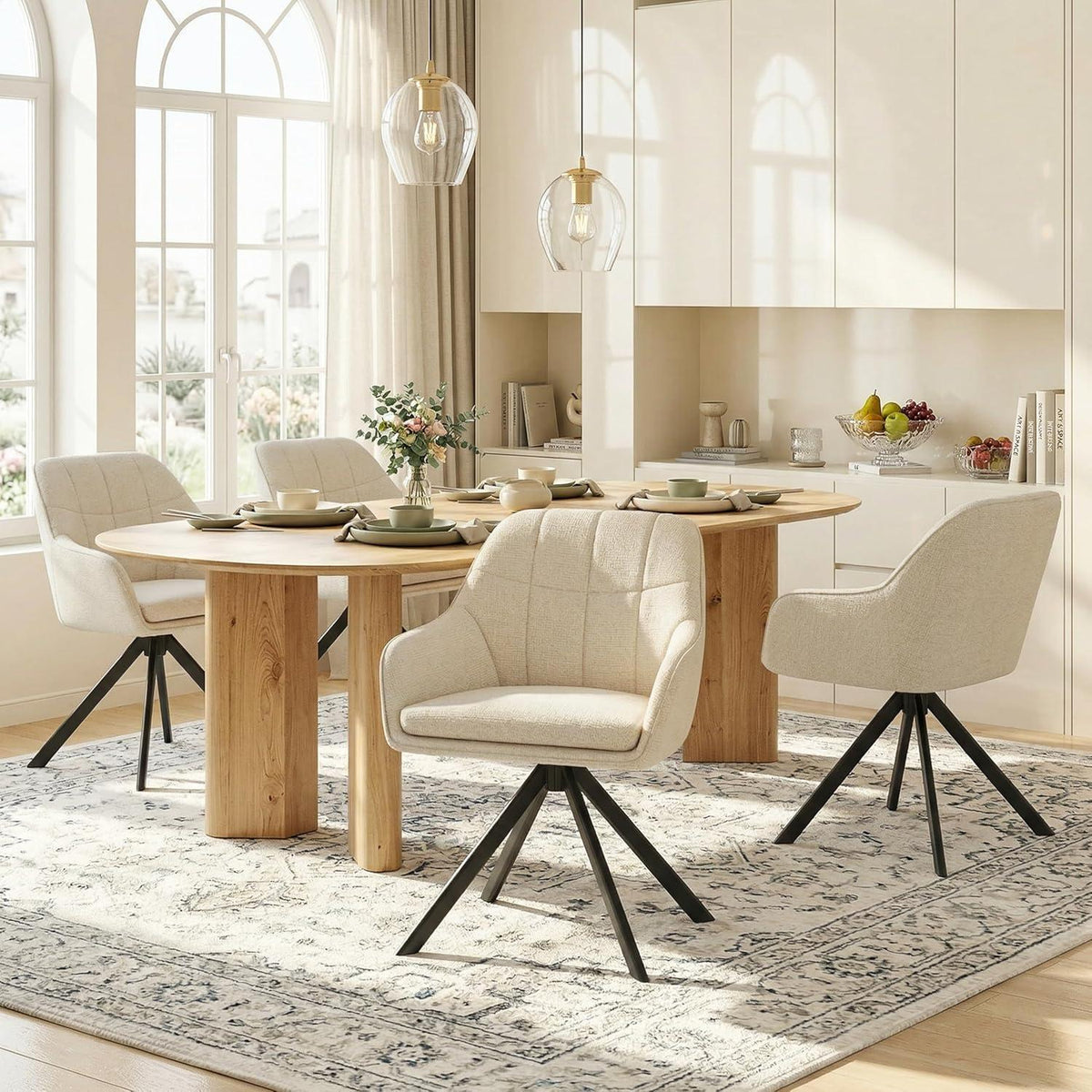 Drehbare Esszimmerstühle 2er Set – Cremeweiß, 360° Komfort