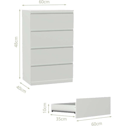 Weiße Kommode mit 4 Schubladen – 60x40x98 cm