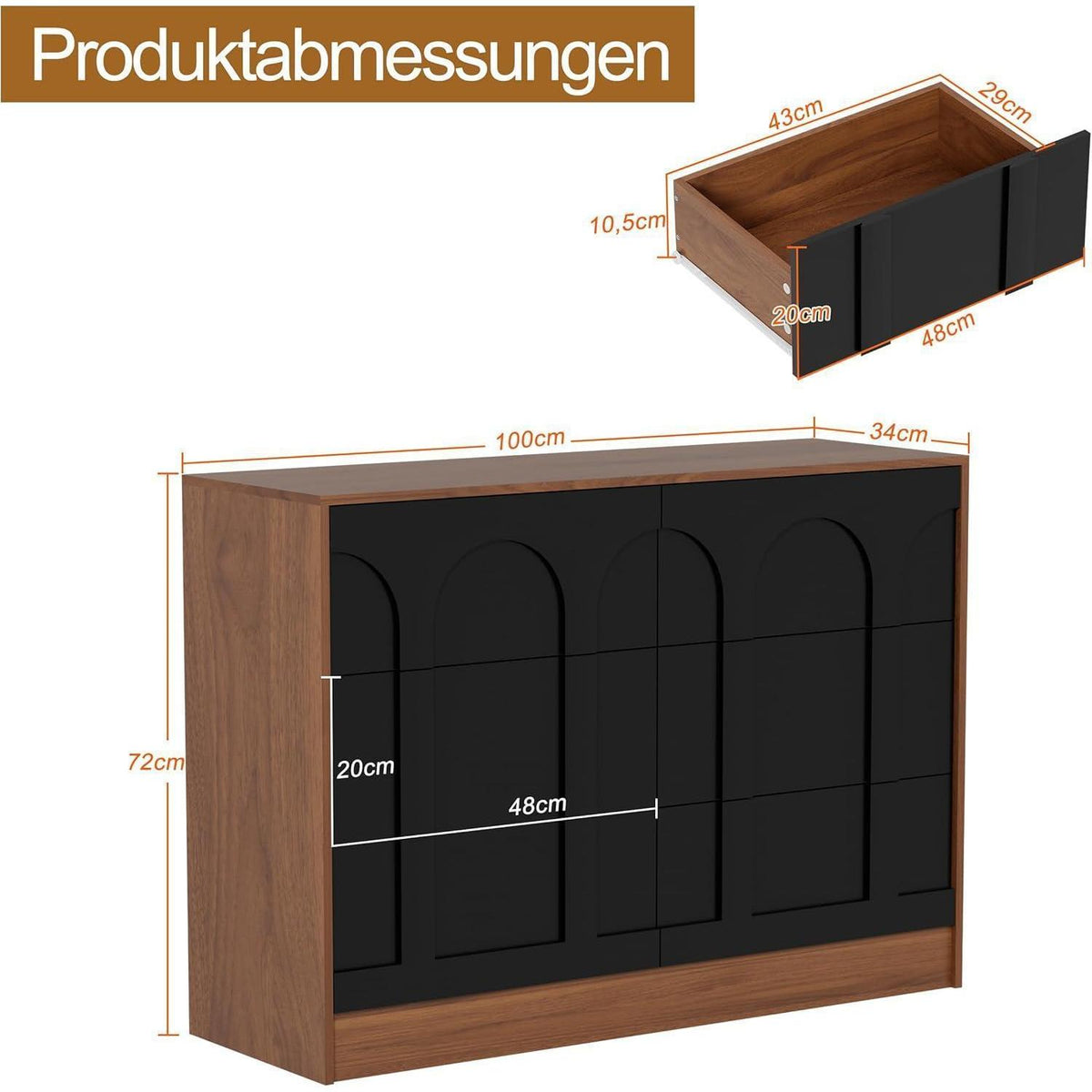 Moderne Kommode mit 6 Schubladen – 100x34x72 cm