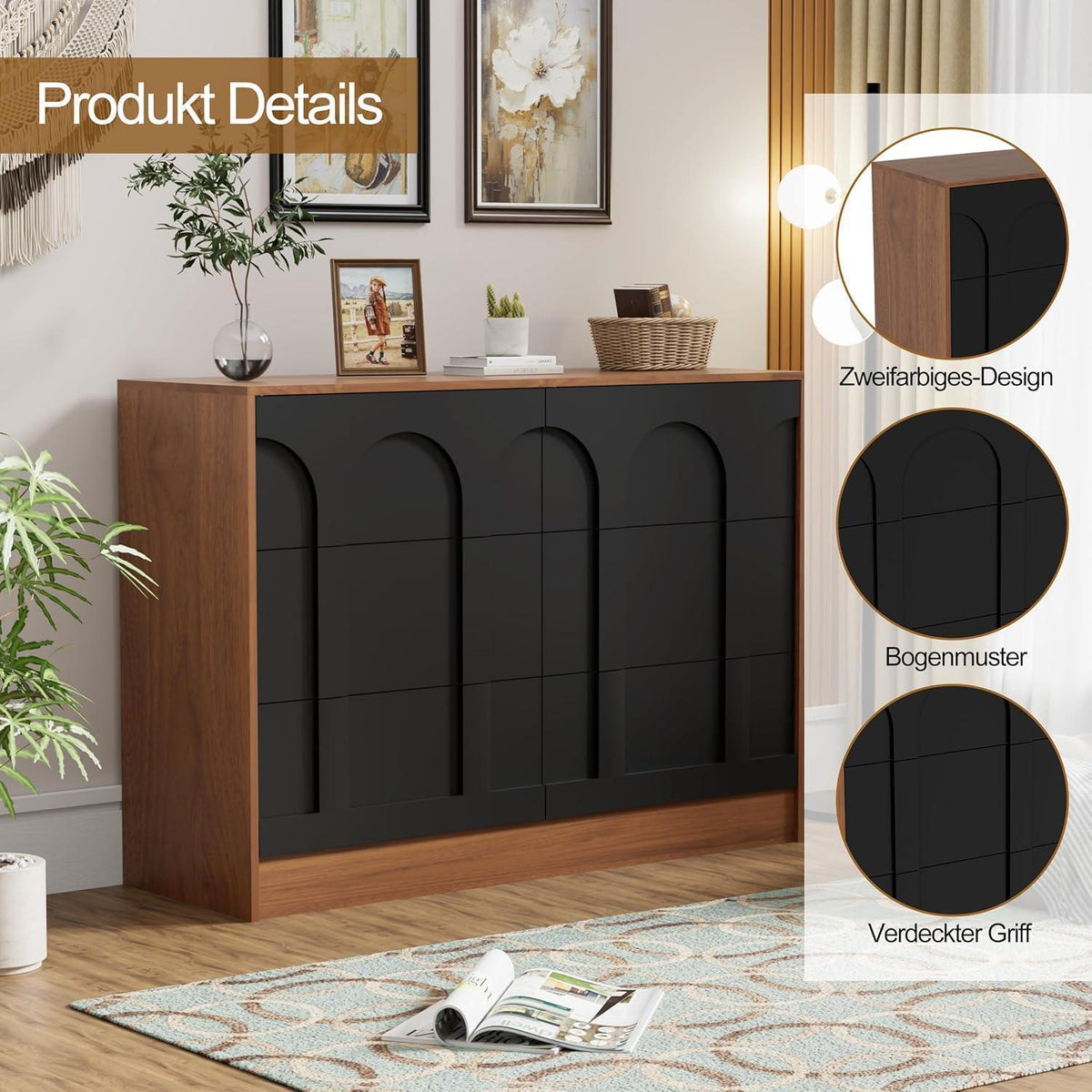 Moderne Kommode mit 6 Schubladen – 100x34x72 cm
