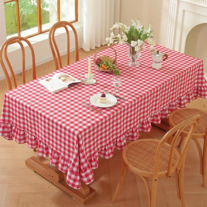 Baumwoll-Leinen Tischdecke Rüschen 152x305cm – Landhausstil