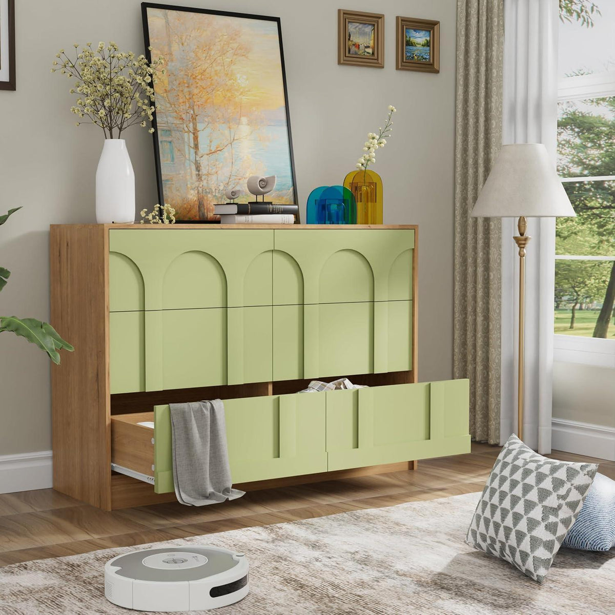 Grüne Kommode mit 6 Schubladen – Modernes Schlafzimmer Möbel