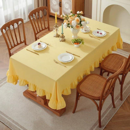 Baumwoll-Leinen Tischdecke Rüschen 152x305cm - Landhausstil