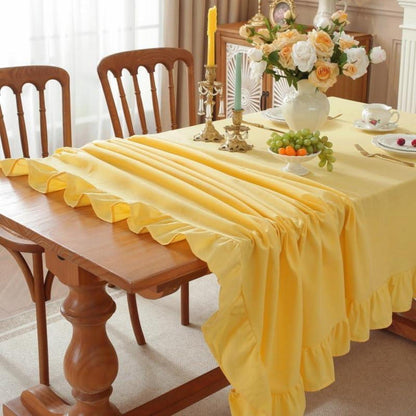 Baumwoll-Leinen Tischdecke Rüschen 152x305cm - Landhausstil