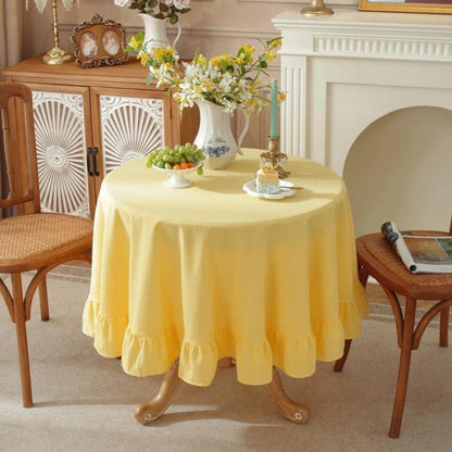 Baumwoll-Leinen Tischdecke Rüschen 152x305cm - Landhausstil